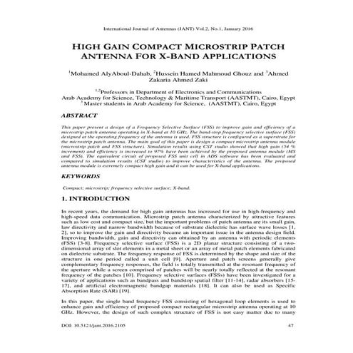 HIGH GAIN COMPACT MICROSTRIP PATCH ANTENNA FOR X-BAND APPLICATIONS | PDF