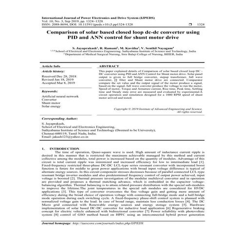Comparison of solar based closed loop DC-DC converter using PID and ANN contr...
