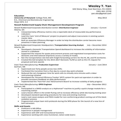Wesley Yan Resume