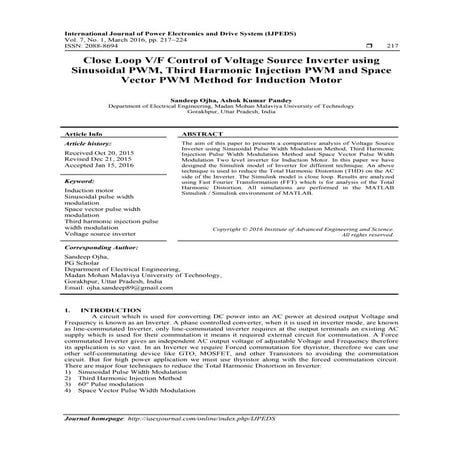 Close Loop V/F Control of Voltage Source Inverter using Sinusoidal PWM, Third...