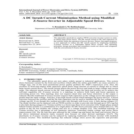 A DC Inrush Current Minimisation Method using Modified Z-Source Inverter in A...