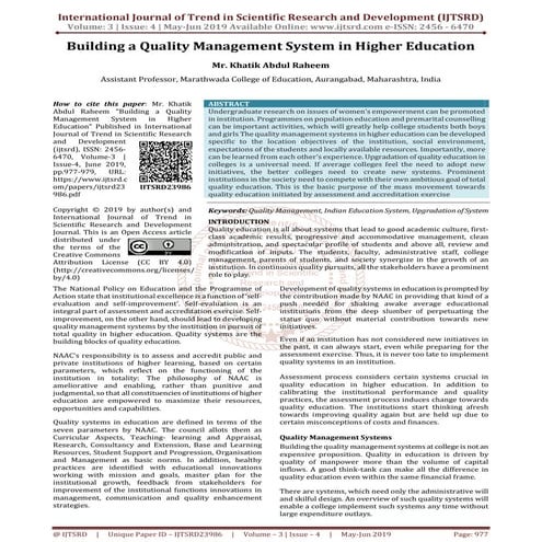 Total Quality Management in Higher Education | PPTX