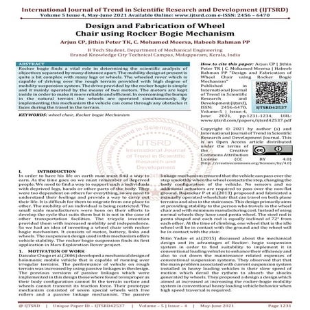 Design and Fabrication of Wheel Chair using Rocker Bogie Mechanism
