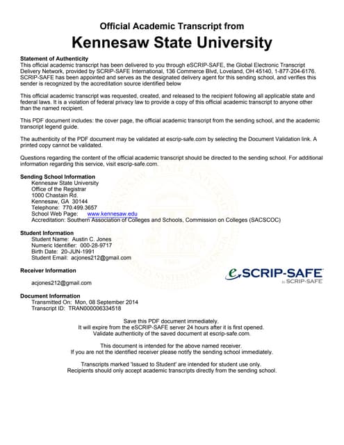 Official College Transcript 2015 | PDF