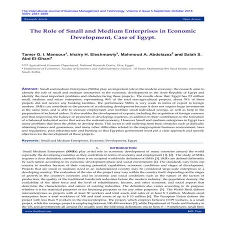 The Role of Small and Medium Enterprises in Economic Development, Case ...