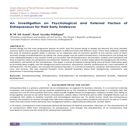 An Investigation on Psychological and External Factors of Entrepreneurs for t...