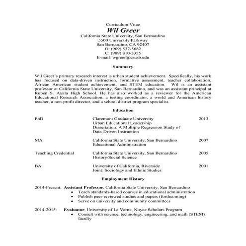 Wil Greer's CV