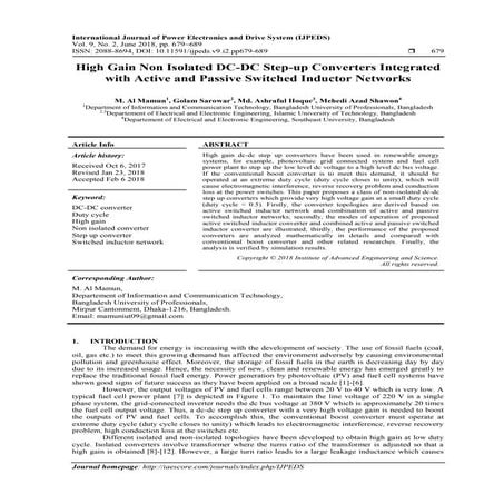 High Gain Non Isolated DC-DC Step-up Converters Integrated with Active and Pa...