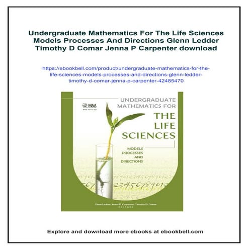 Undergraduate Mathematics For The Life Sciences Models Processes And Directio...
