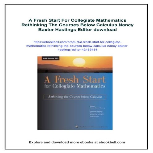 A Fresh Start For Collegiate Mathematics Rethinking The Courses Below Calculu...