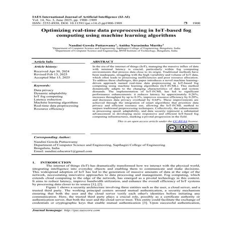Optimizing real-time data preprocessing in IoT-based fog computing using machine learning algorithms