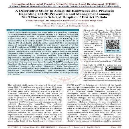 A Descriptive Study to Assess the Knowledge and Practices Regarding COPD Prev...