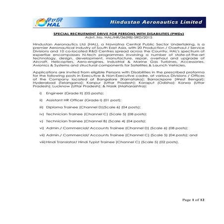 Notification HAL 2015 | PDF