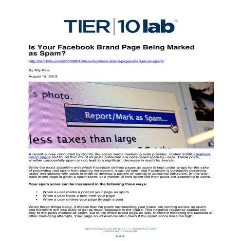 Is Your Facebook Brand Page Being Marked as Spam?