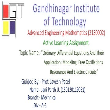 Ordinary Differential Equations And Their Application: Modeling: Free Oscilla...