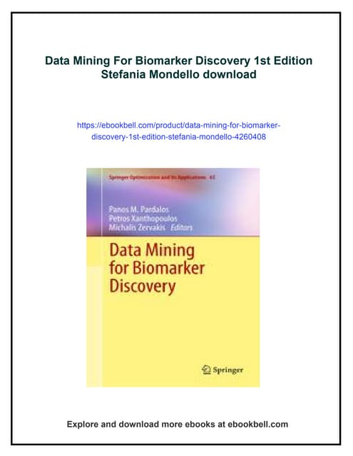 Data Mining For Biomarker Discovery 1st Edition Stefania Mondello