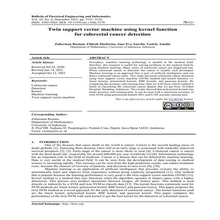 Twin support vector machine using kernel function for colorectal cancer detec...