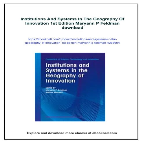 Institutions And Systems In The Geography Of Innovation 1st Edition ...