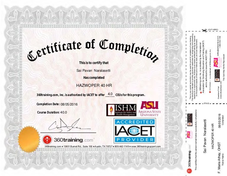OSHA 40hr certificate