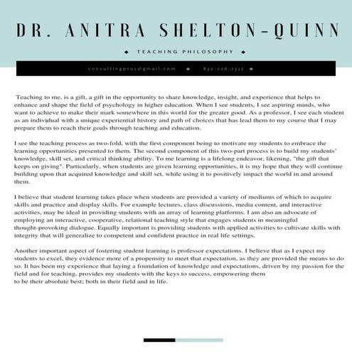 Dr. Anitra Shelton-Quinn Teaching philosophy
