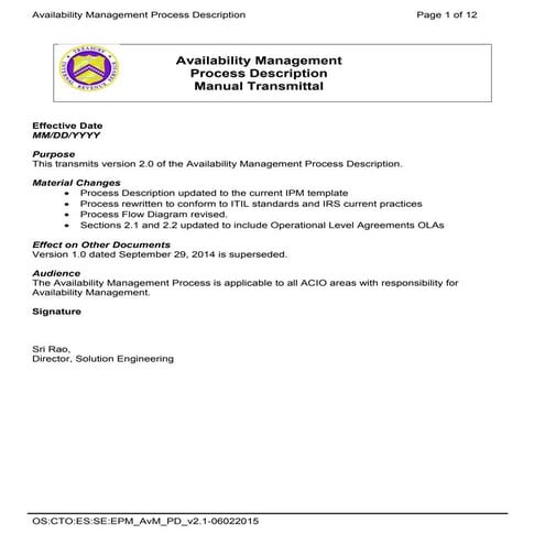 Availability Management PD v2.1 06.02.2015