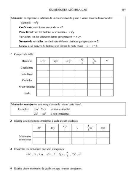 Expresiones algebraicas