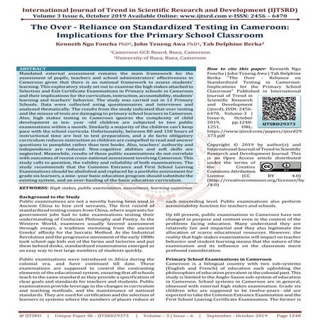 The Over Reliance on Standardized Testing in Cameroon Implications for ...