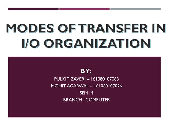 Modes Of Transfer in Input/Output Organization