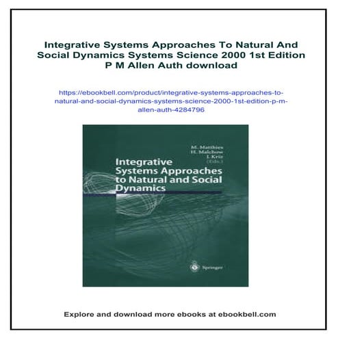 Integrative Systems Approaches To Natural And Social Dynamics Systems Science...