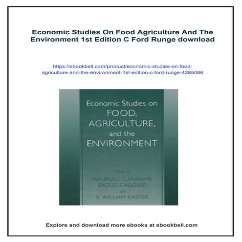 Economic Studies On Food Agriculture And The Environment 1st Edition C ...