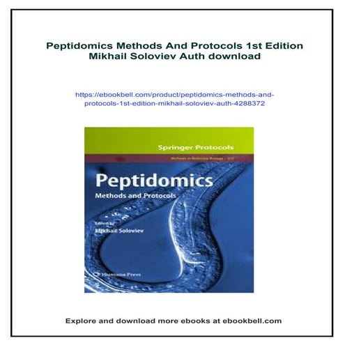 Peptidomics Methods And Protocols 1st Edition Mikhail Soloviev Auth