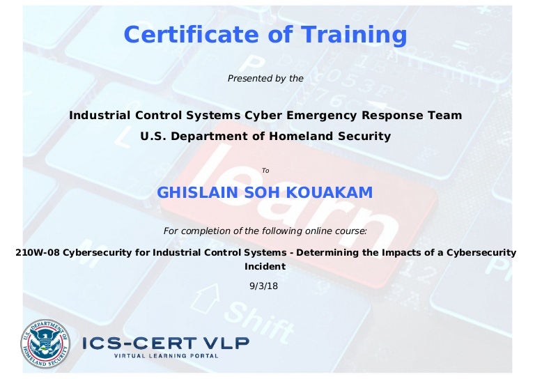 Certificate of Training - Determining the Impacts of a Cybersecurity…