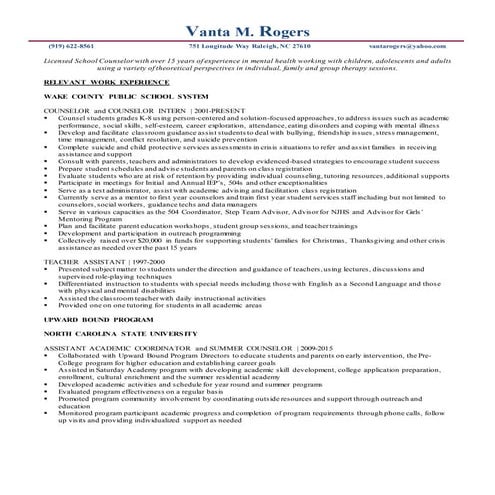 Vanta M Rogers Clinical Resume- Rev 2016