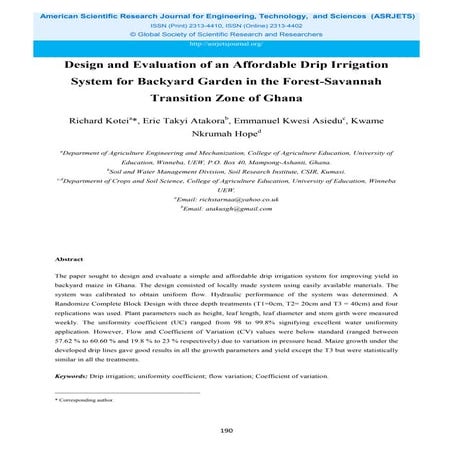 Performance evaluation of sprinkler irrigation system in Matimba ...