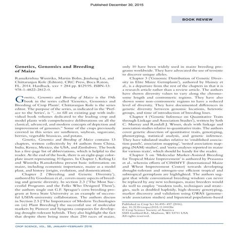 Book Review Kang2016_Genomics_Maize