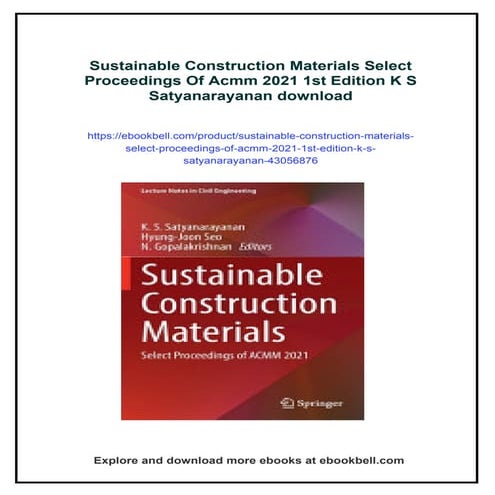 Sustainable Construction Materials Select Proceedings Of Acmm 2021 1st ...