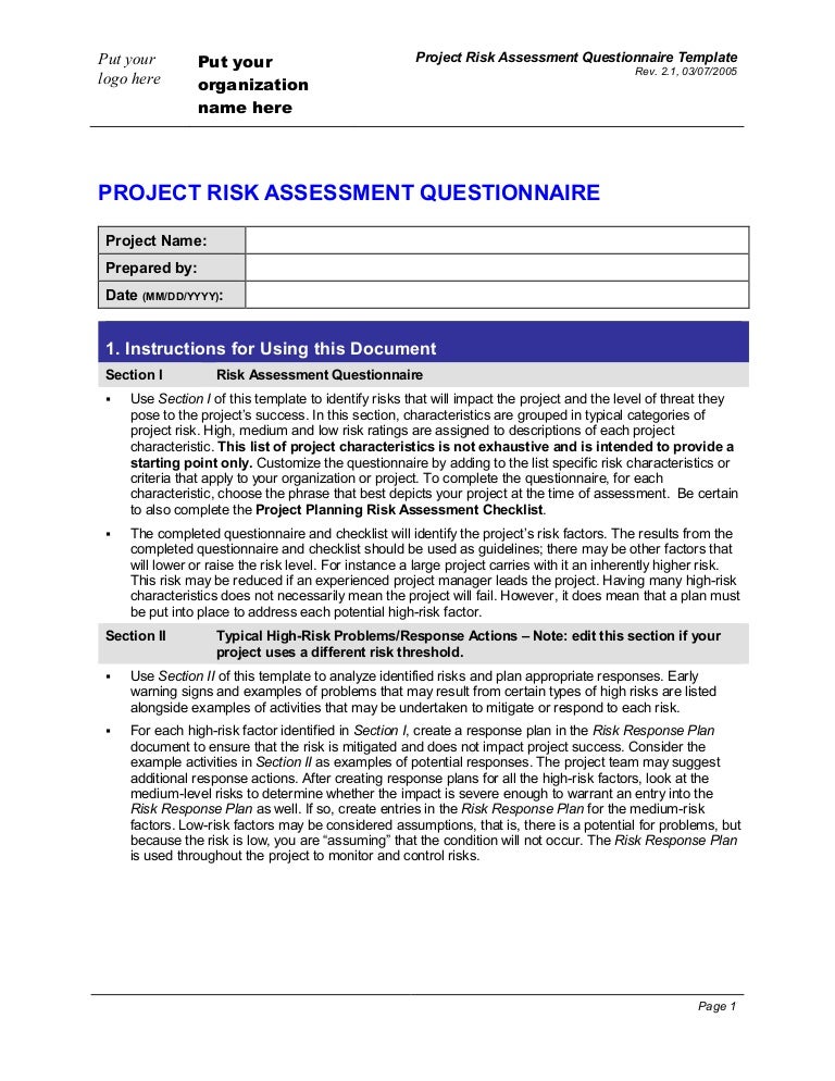 assessment questionnaire template