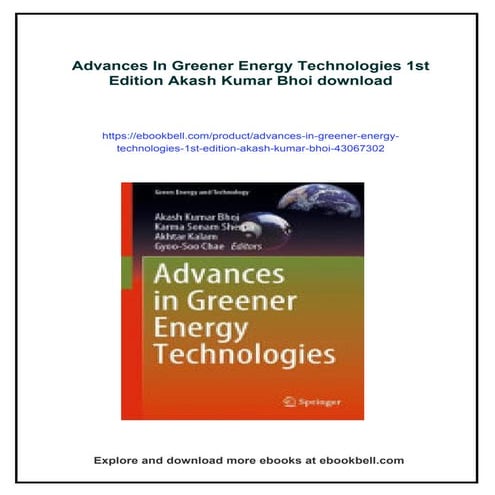 Advances In Greener Energy Technologies 1st Edition Akash Kumar Bhoi