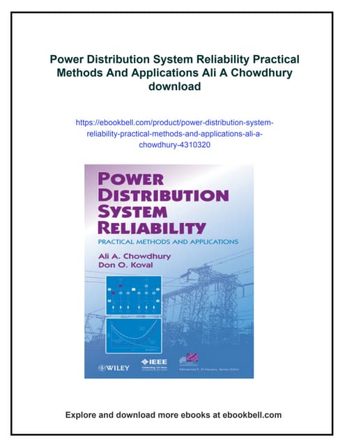 Electric Power Distribution Reliability 1st Edition Richard E