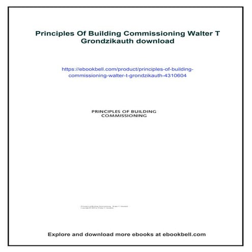 Principles Of Building Commissioning Walter T Grondzikauth
