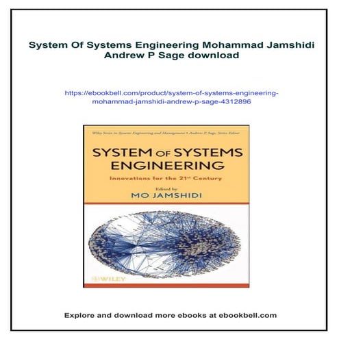 System Of Systems Engineering Mohammad Jamshidi Andrew P Sage