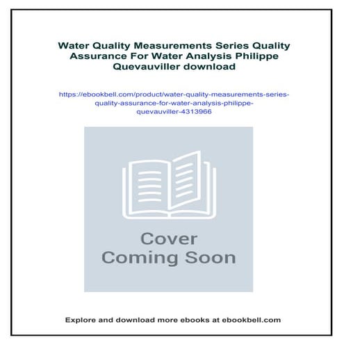 Water Quality Measurements Series Quality Assurance For Water Analysis Philip...