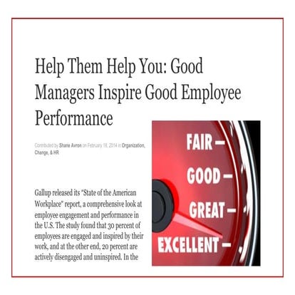 Help Them Help You: Good Managers Inspire Good Employee Performance