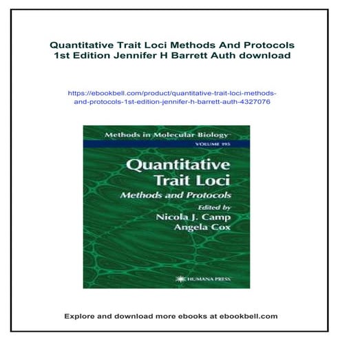 Quantitative Trait Loci Methods And Protocols 1st Edition Jennifer H Barrett ...