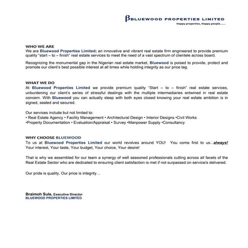 BLUEWOOD - BUSINESS INTRODUCTION LETTER | PDF