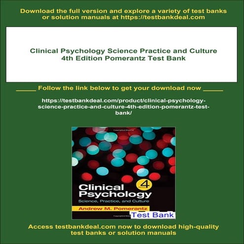 Clinical Psychology Science Practice and Culture 4th Edition Pomerantz ...