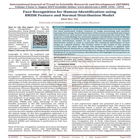 Face Recognition for Human Identification using BRISK Feature and Normal Dist...