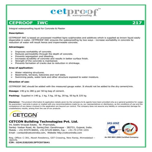 Integral waterproofing liquid for Concrete & Plaster | PDF