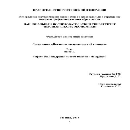 Проблемы внедрения систем Business Intelligence