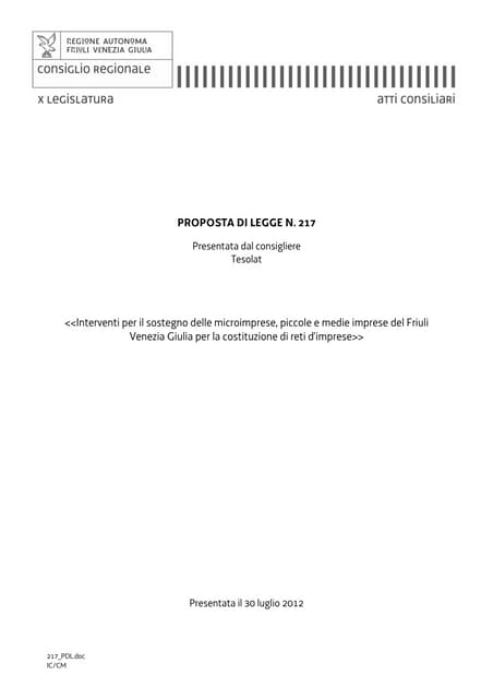 Disegno di Legge FVG su Reti di Impresa